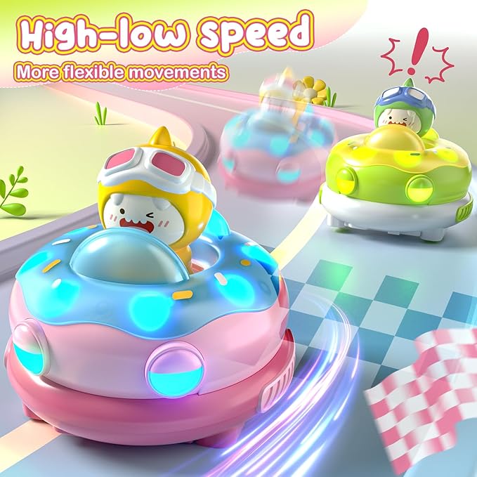 DEERC 2 Pack Remote Control Ejecting Bumper CarRC Car Toys with LED Lights&ampMusic RC Battle Stunt Race Cars Christmas Birthday Gifts Toys for Ages 6+ Year Old Girls Boys