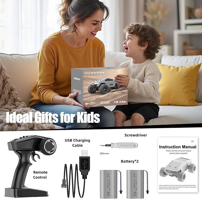 WayEee 1:18 Fast RC Car 40 KPH High Speed 4X4 Remote Control Monster Truck All Terrain Vehicles Toy with 2 Batteries 2.4GHz Remote Control 2 PVC Shell Off-Road Pickup Gift for Kids and Adults