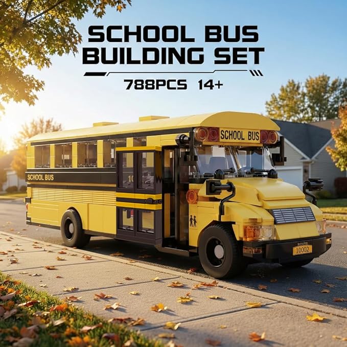School Bus Building Block Set STEM Educational Construction Vehicle Model Compatible with Lego Yellow School Transport Bus Brick Kits Gift for Adults Teens 14+ 788 PCS