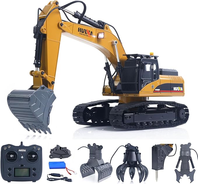 TOUCAN RC HOBBY US in Stock 1/14 Metal Excavator Model HUINA New Upgrade 580 Engineering Vehicle Electric Ball Grabber 360 Rotating Shear Claw Sound Lights for Ages 14+ Gift