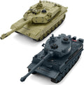 RC Battle Tank Set 1/28 Scale Remote Control Tank with Infrared Shoot Sounds Lights M1A2 Abrams &amp WW2 German Tiger Army Tanks Military Toy for Kids Aged 6 to 12
