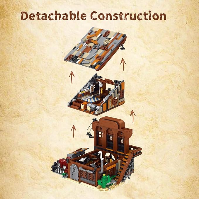 Western Bar Modular Building Set for Adults Wild West Cowboys Cabin with Horses &amp LED Lights Collection House Set for West Lovers (1834 PCS)