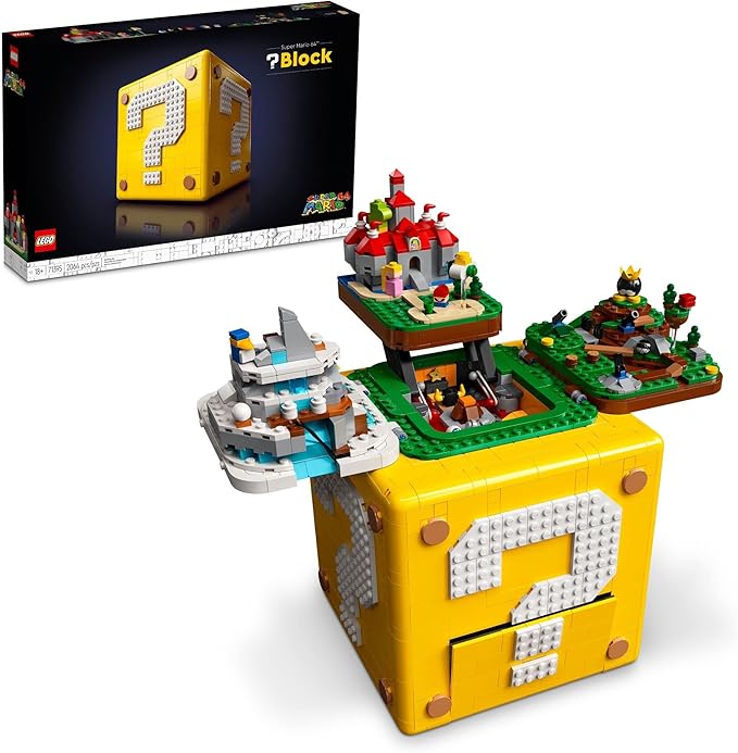 LEGO Super Mario 64 Question Mark Block 71395 3D Model Set for Adults with 4 Microscale Game Levels: Peach’s Castle Bob-omb Battlefield Cool Mountain and Lethal Lava Trouble