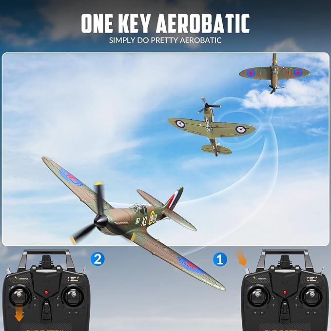 RC Plane Spitfire Fighter 2.4Ghz 4CH Remote Control Aircraft Ready to Fly for Adults Airplane Radio Controlled Plane with Xpilot Stabilization System 761-12