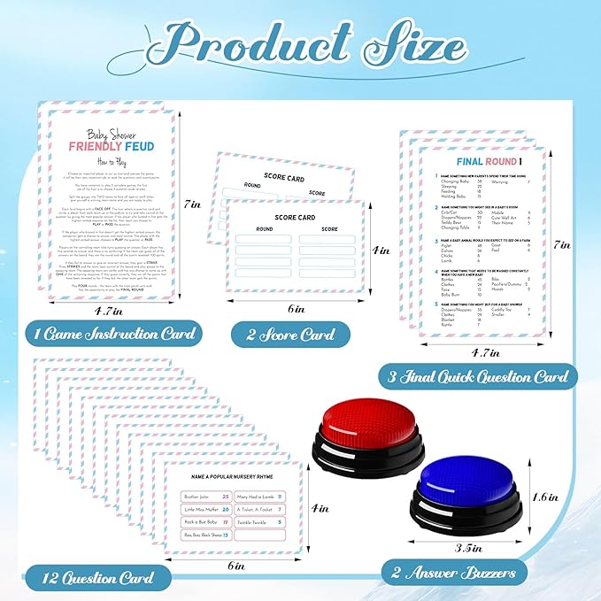 Baby Shower Friendly Feud Game with 2 Answer Buzzers Feud Card for Family Game Night Fun Trivia Quiz for Party Office Class Groups Team Building