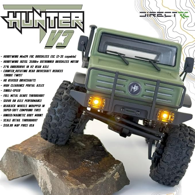 HOBBYPLUS CR-18P V3 Brushless Rushmore in T-Hunter - Matte Green - 1/18 Scale RC Truck Crawler with Off-Road RC Trucks Features Portal Axles &amp Metal Gears - RTR 2S/3S LiPo Compatible (1810418-V3