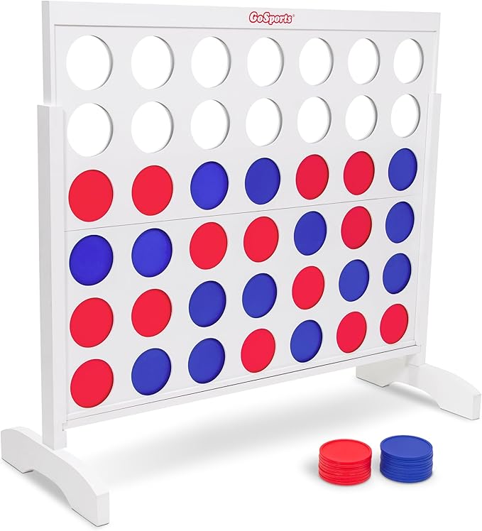 GoSports 4 Foot Width Giant Portable 4 in a Row Game Classic White Finish with Rules and Carry Bag