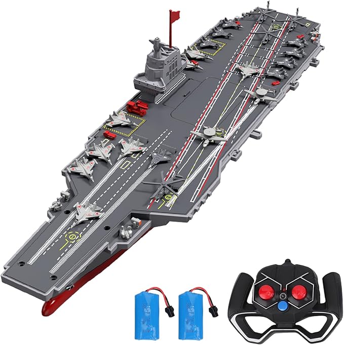 RC Boats 2.4G Remote Control Warship Battleship Aircraft Carrier for Adults and Teens 20KMH High Speed Remote Control Militaryship DIY Battleship for Pool &amp Lake (2 Batteries)