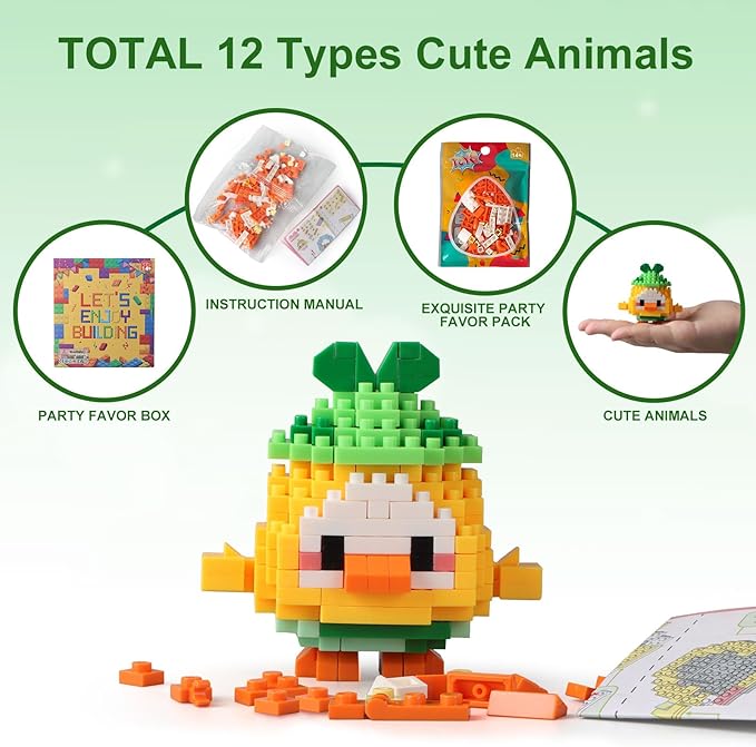 HIGH GODO 12Pack Animals Easter Party Favors Building Set 2491PCS Mini Cute Animals Building Blocks for Goodie Bag Stuffers Party Favors Birthday Gifts for Adult Teens 14+