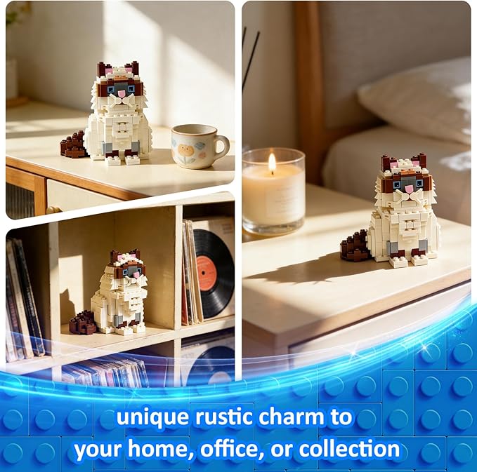 Ragdoll Cat Building Blocks Set Collectible Animal Building Toy Kids Learning &amp Educational Brick Cat Sets (Age 3+) DIY Home &amp Office Decor for Adults-Gift Ideas