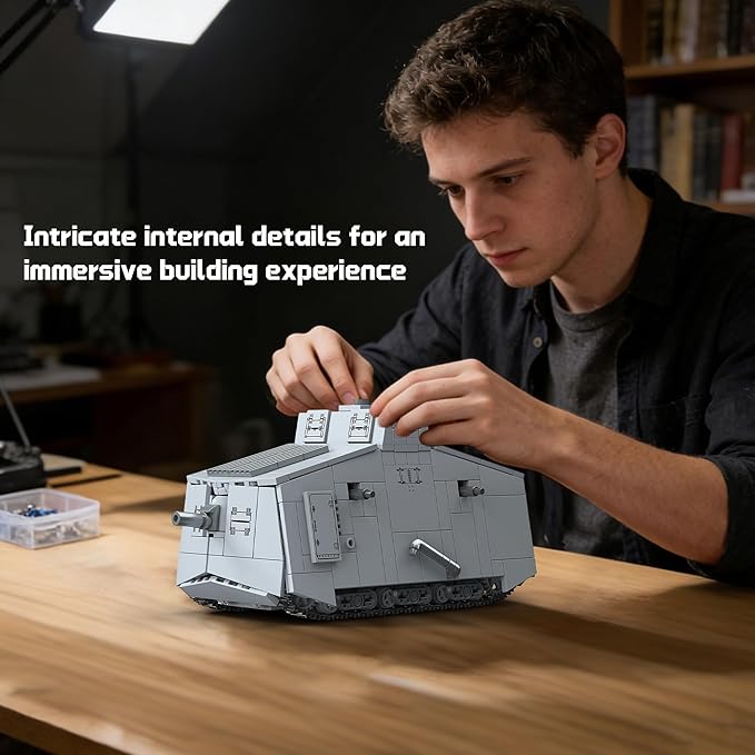 WW1 A7V Heavy Tank Building Sets German Army Military Vehicles Collectible Model for Adults Enthusiasts - 920PCS