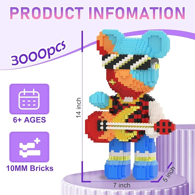 Bear Building Blocks with Organizer Bins (3000PCS) Fluorescent Bricks &amp Stroage Drawer Gift for Adults &amp Kids Ideal for Home &amp Office Decor QR Code User Manual 8883