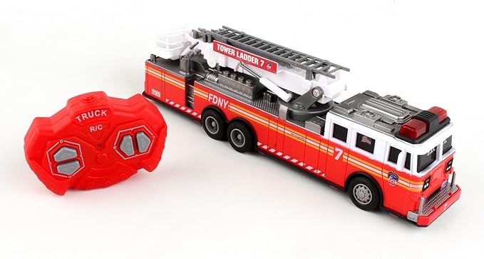 Daron FDNY Radio Control Ladder Truck – Officially Licensed Fire Department of New York RC Fire Truck Toy with Lights &amp Sounds – Extendable Swivel Ladder – Kids Ages 3+