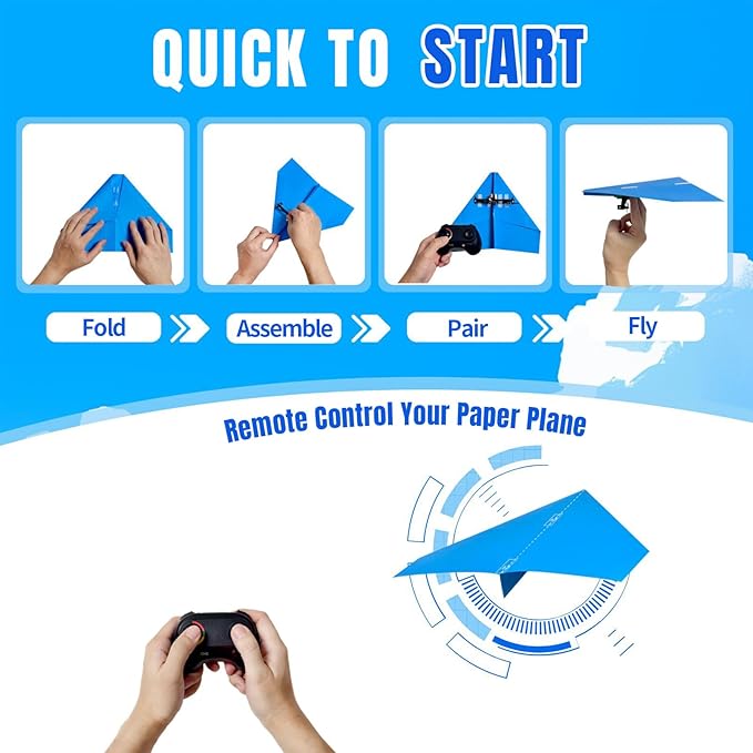 HAWK'S WORK RC Paper Plane Remote Control Airplane Kit with Colored Papers Super Easy Fly Toy for Kids DIY STEM KIT (Birdy X 2.0)
