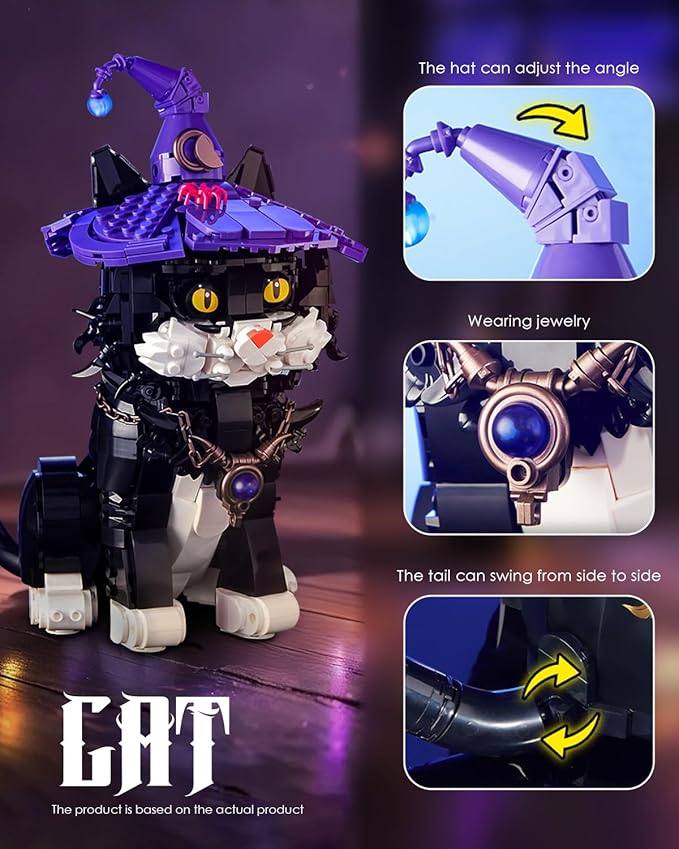 SEMKY Arcane Scholar Cat Building Block Set (1128 Pieces) -Building Blocks Gifts for Kid and Adult