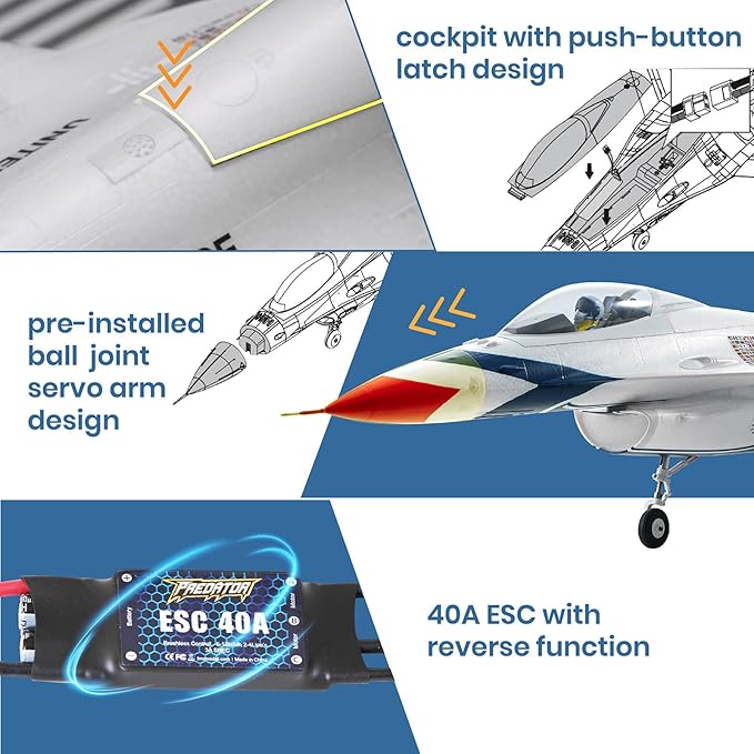 Fms Rc Planes for Adults EDF Jet Remote Control Airplane Fighting Falcon 64mm F16 Battlefield Gray 6 Channel Hobby Rc Airplanes PNP (No Radio Battery Charger)