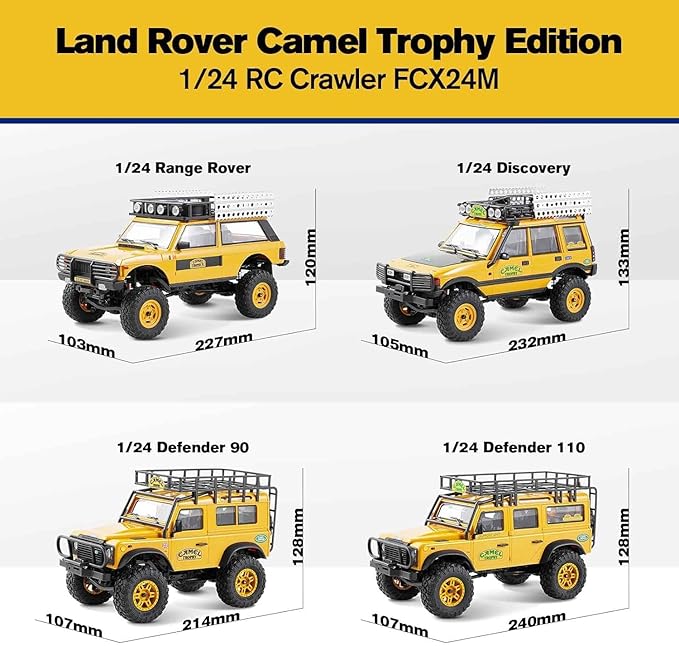 BEEZRC FMS 1/24 RC Crawler RTR FCX24M Land Rover Family Camel Trophy Edition Licensed RC Model 4WD RC Rock Truck 2.4Ghz Hobby Grade RC Car Model Mini Off Road Vehicle with Battery (Range Rover)