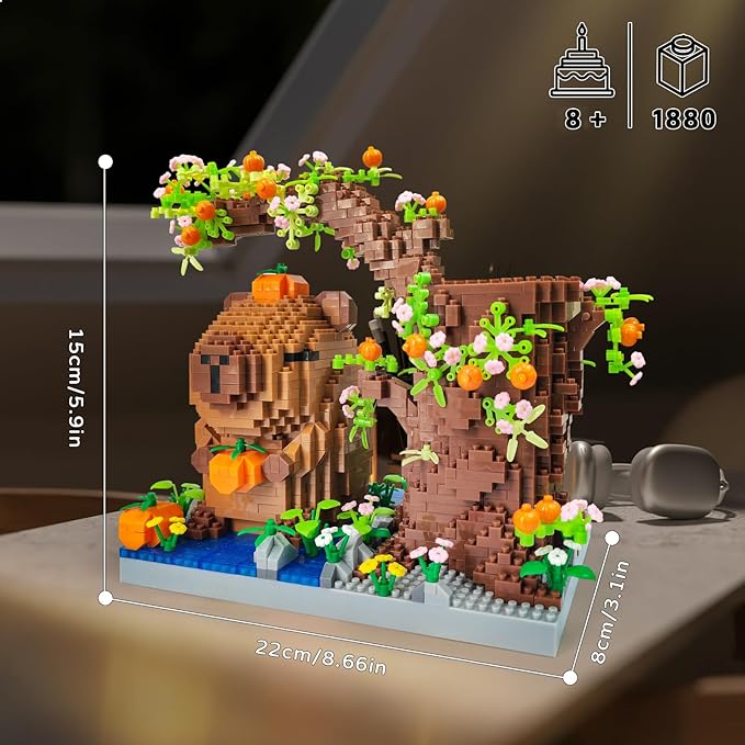 Capybara Set Toy Micro Mini Building Block Pen Holder&ampDesk Organizer Cute Animals Building Bricks Kit(1880Pcs) Arts&ampCrafts for Capybara Lovers for Kids Age 8+ for Adult not Compatible with Leg