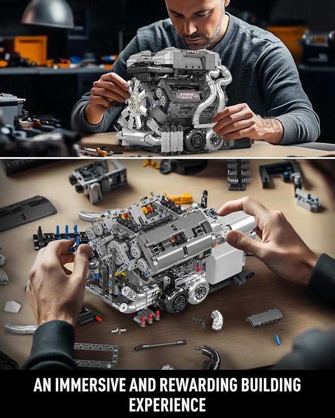 Mould King 10201 W16 Engine Model Kit MOC Bug Supercar Engine Model with Battery and Motor Collectable 16-Cylinder Car Engine Transmission Shiftable Gear Operation for Adults (2024+ PCS)