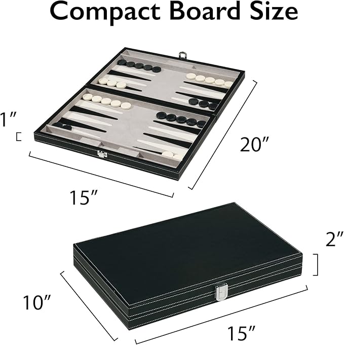 Mainstreet Classics by GLD Products 15-Inch Backgammon Board Game Set Black/White55-0619