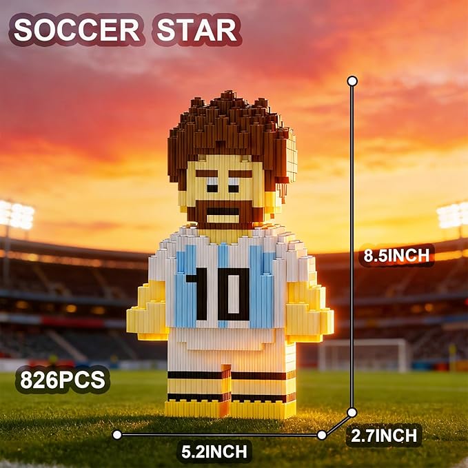 4 Sport Soccer Building Block Set 2 Famous International Soccer Star Figures Building Bricks Not Compatible with lego World Football Trophy Challenging STEM Decor Ideal Gift for Teen Adult(2986PCS)