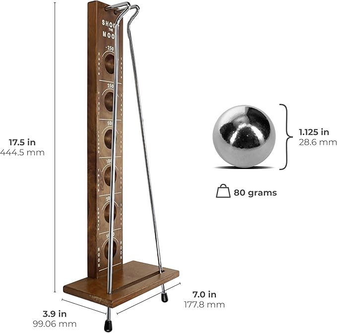 WE Games Shoot The Moon Game Large 17.5 inch Size Walnut Wood Stain Retro Games for Adults Classic Table Top Board Game