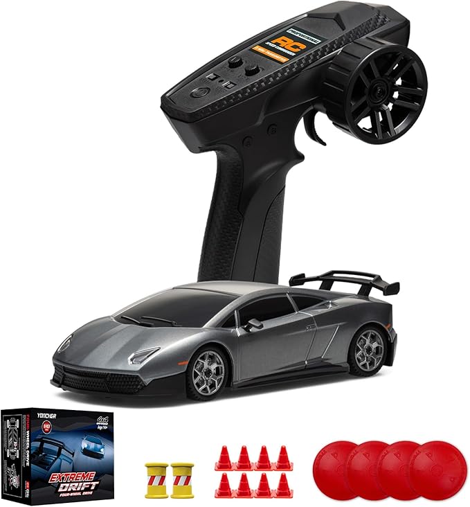 YONCHER Mini RC Drift Car with Gyro 1:43 4WD Full Proportional Remote Control Car Professional High Speed Drift RC Cars with Turn Signal Lights Racing Toy for Adults Kids Boys Gray