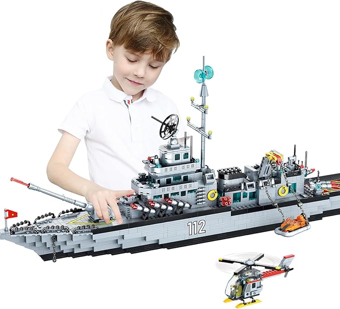 Military Battleship Building Set for Boys Police Boat Ship 8-in-1 Navy Warship Toys Model Kits MOC Construction Birthday for Adults Age 8-1214+ Compatible with (2000+ PCS