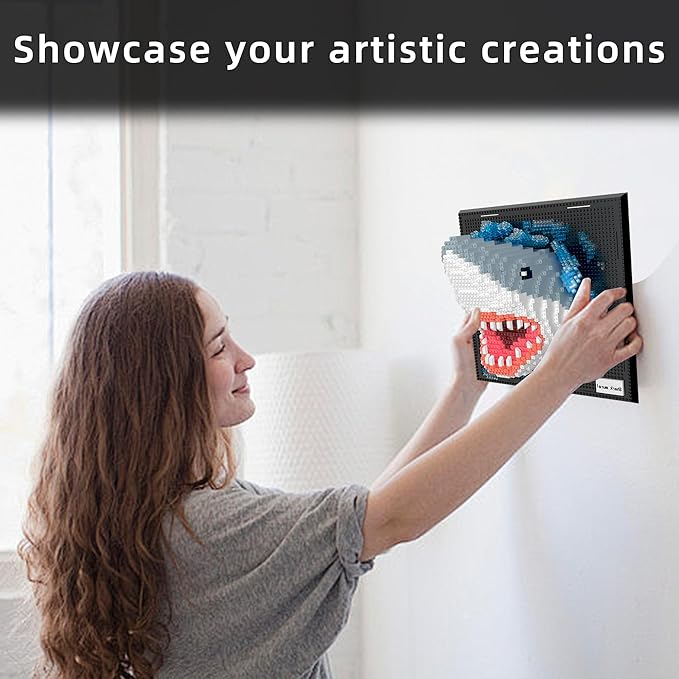 Mini Building Blocks Set Shark Mural - 3D Cute Animal Wall Art Shark Craft Kit Micro Mini Block Bricks Creative Ideals Building Toy Collectible Architecture Decoration Party Favor for Adult 2166PCS