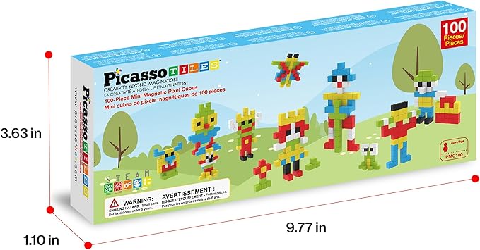 PicassoTiles 100pcs 0.5” Pixel Magnetic Puzzle Cube Mix &amp Match Cubes Sensory Toys STEAM Education Learning Building Block Magnets Children Construction Toy Set Stacking Magnet Creative Kit PMC100