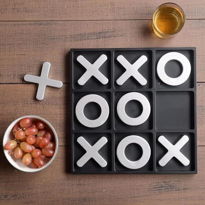 Tic Tac Toe Games Textured Silver 11.6'' Family Puzzle Table Top Games for All Ages Kids Birthday Return Gifts Coffee Table Home Decor