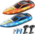 Remote Control Boat for Kids RC Boat for Pool Lake River and Pond with LED Lights Self-Righting Waterproof Fast Speed Racing Electric Boats 2 Speed Modes 60mins Rechargeable Batteries