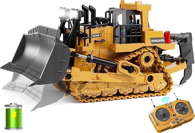 Metal RC Bulldozer Toy for Kids | 9-Channel Remote Control Track-Type Tractor with Lights &amp Sounds Realistic Construction Vehicle Toy for Boys Ages 3-12 Rechargeable Gift for Birthday 2026