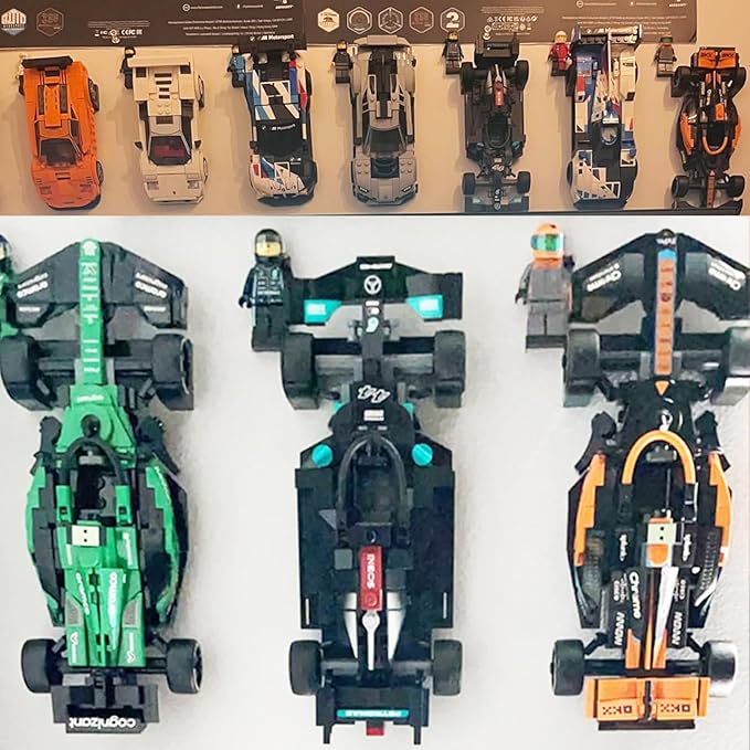 TEYOUYI 24PCS Wall Mount for Any Lego Speed Champions Sets Wall Bracket for Lego Speed of Champions with a Base for The PilotWall Mount for Brick Cars and Figure Black