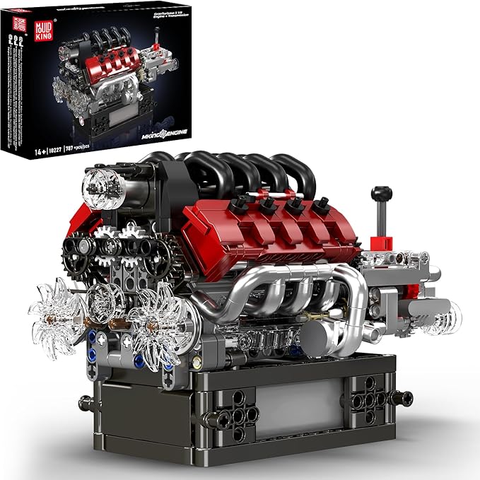 Mould King 10227 V8 Engine Model Kit 787+Pcs Mini V8 Engine Kits that Runs Build Your Own Car Model Engine with Gearshift &amp Motor Building Blocks for Adults DIY Construction Engineering Toy