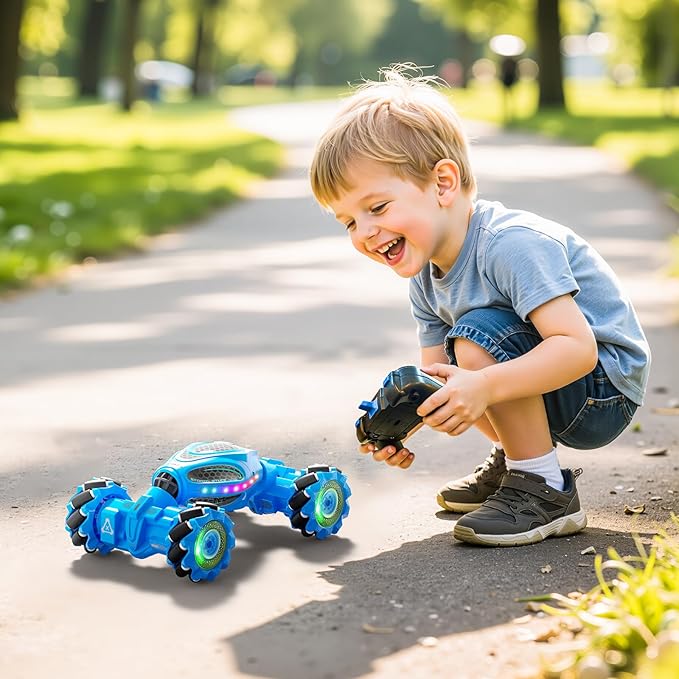 Gesture Sensing RC Stunt Car - Boys Toys Age 6-12 4WD Hand Controlled Remote Control Drift Twist Offroad 360° Rotation Car with Light &amp Music Cool Birthday Presents and Ideas Gifts for Kids Blue