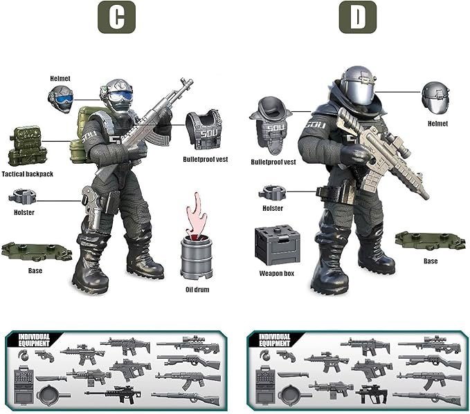 SWAT Model Equipment Assembly Building Block Toys8 PCS City Police Action Mini-Figures with Multiple Military Weapons AccessoriesParty Favors Set