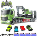 Fistone RC Semi-Trailer Truck &amp Excavator Toy Set 1:12 Scale with Sound and Lights 11CH 2.4Ghz Remote Control Flatbed Truck and Excavator Toys Great Gift for Kids Boys