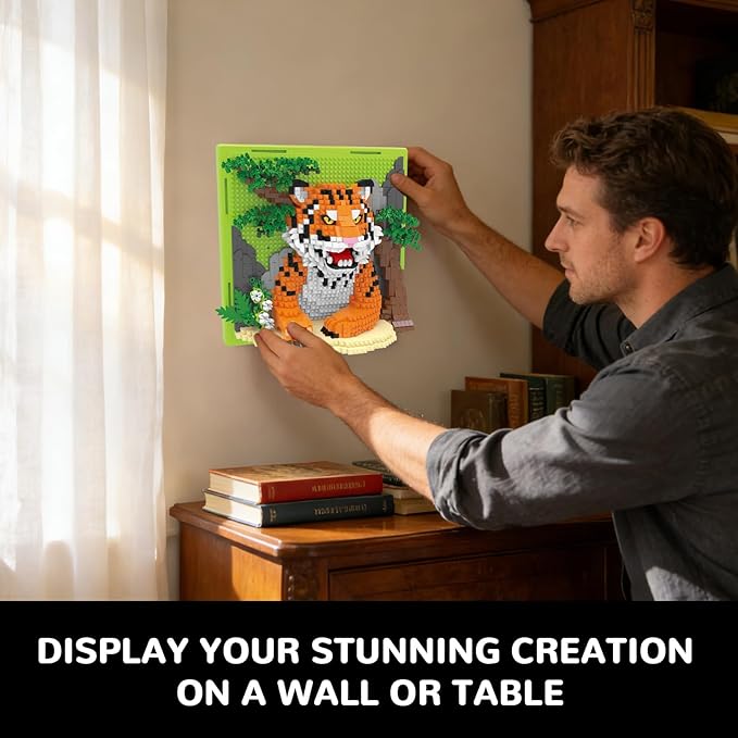 Tiger Animal 3D Wall Art Micro Mini Building Blocks Set Unique Home Wall Decor or Table Display No Compatible with Lego Ideal Gift Toy for Adults &amp Boys Girls 14+ (1458 PCS)