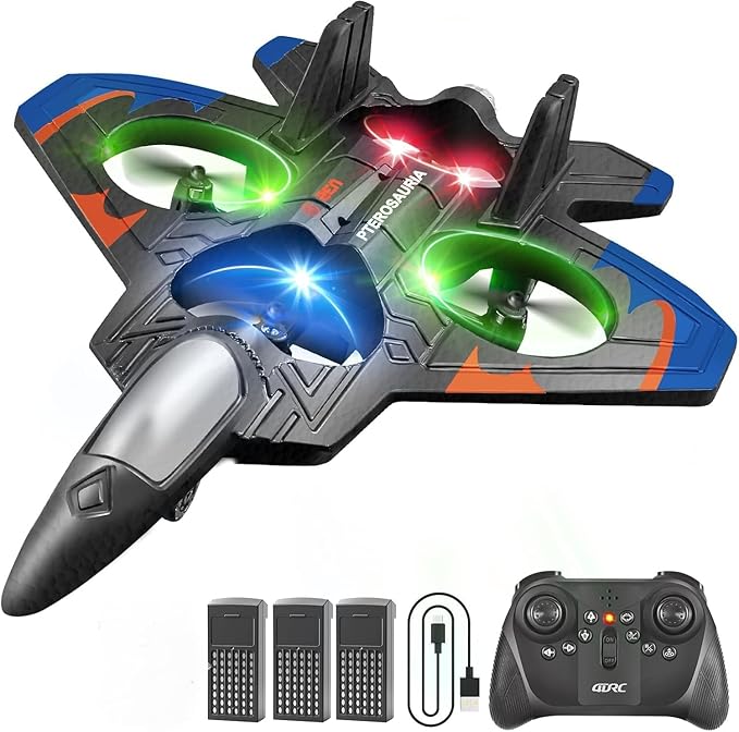 4DRC V32 Foam RC Planes with 3 Batteries Remote Control Airplanes for Kids Adults 8-16 RC Drone Airplane Helicopter Jet with Light 360° Flip Stunt Roll Airplane Toy Gifts for Kids Boys Adults
