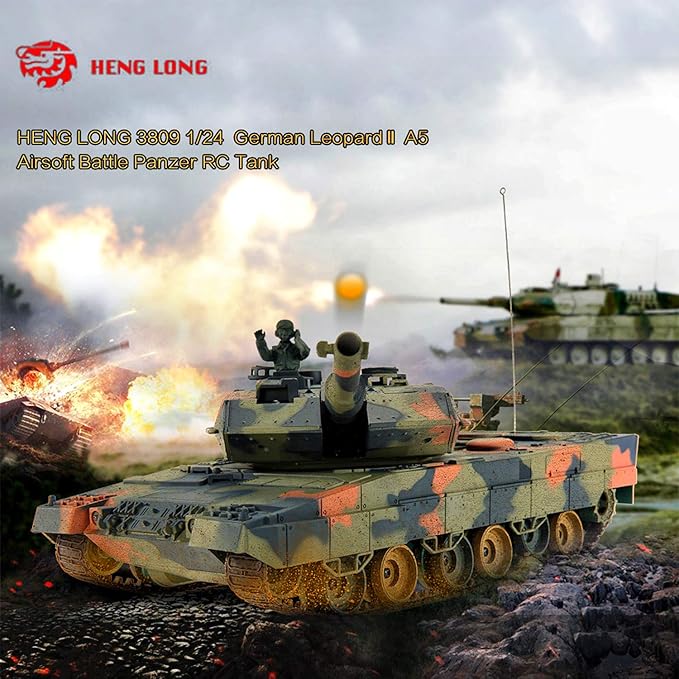 POCO DIVO Leopard IIA5 German Battle Tank RC Military Vehicle 1/24 Scale Model 2.4Ghz Remote Control Germany 2A5 Airsoft Panzer Combat Fight Infrared BB