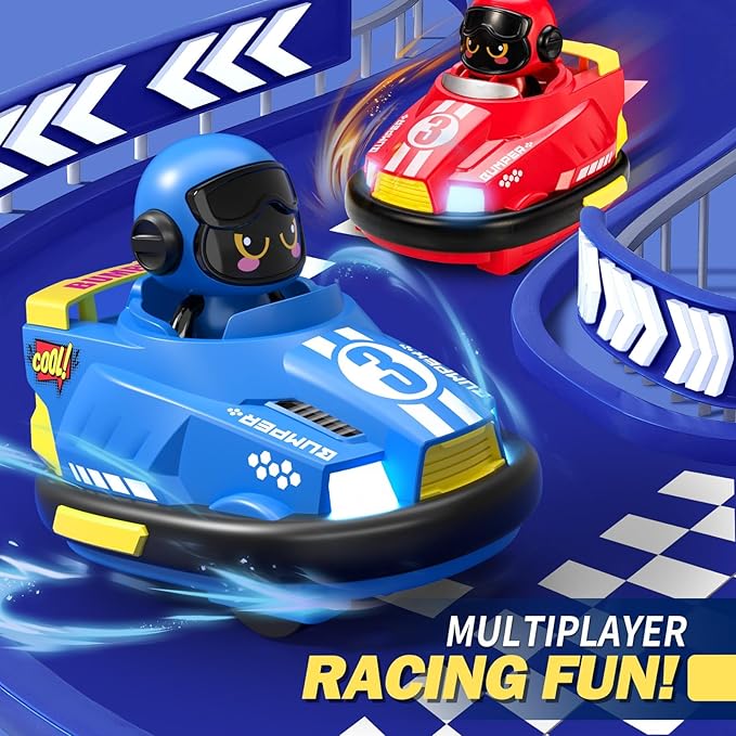 2 Pack Cute Cartoon Remote Control Bumper Car for Toddlers-Mini RC Cars with Light &amp Sound &amp 360°Rotating-Race car Toys for 3 4 5 6Year Old Boys Girls Kids-Christmas Birthday Gifts