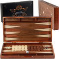 Handcrafted Wooden Backgammon Set 16 Large Size Classic Two-Player Strategy Board Premium Travel Game Board for Adults &amp Teenagers