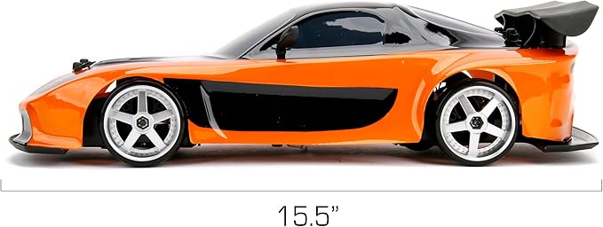 Jada Toys Fast &amp Furious Han’s Mazda RX-7 Drift RC Car 1: 10 Scale 2.4Ghz Remote Control Orange &amp Black Ready to Run USB Charging (Standard) (99700)