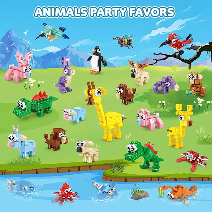 30 Packs Animal Party Favors for Kids 810 PCS Mini Animal Building Block Toy Set for Goodie Bag Fillers Classroom Prizes Easter Birthday Children's Day for Boys Girls Student Ages 6+