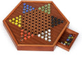15-Inch Wooden Chinese Checkers Board Game Set – Classic Strategy Game with 72 Glass Marbles Dual-Sided Storage Drawer Family Board Games for Adults Educational Travel and Indoor Game