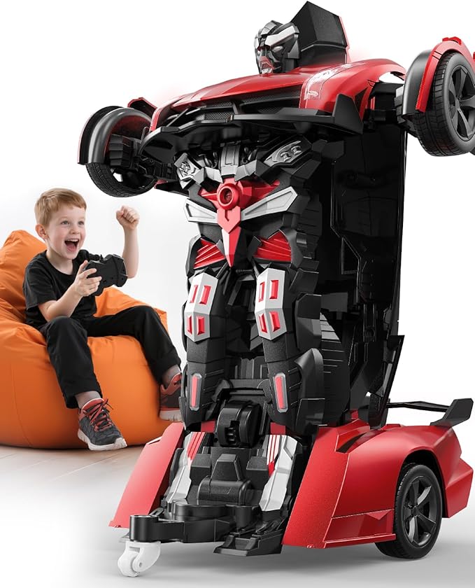 V992 Transform Remote Control CarTransform Robot RC Cars1:14 Scale2-in-1 Robot Toy Car with Sound &amp LightGesture SensingAutomatic DeformationGreat Gifts Toys for Boys and Girls 4-6 (Red)