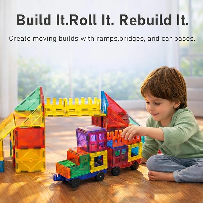 LATI 130-Piece Magnetic Tiles Building Toy Large Set for KidsMagnetic Building Blocks Construction SetOpen-Ended Play STEM Educational ToyCompatible with Other BrandsGift for Boys &amp Girls Ages
