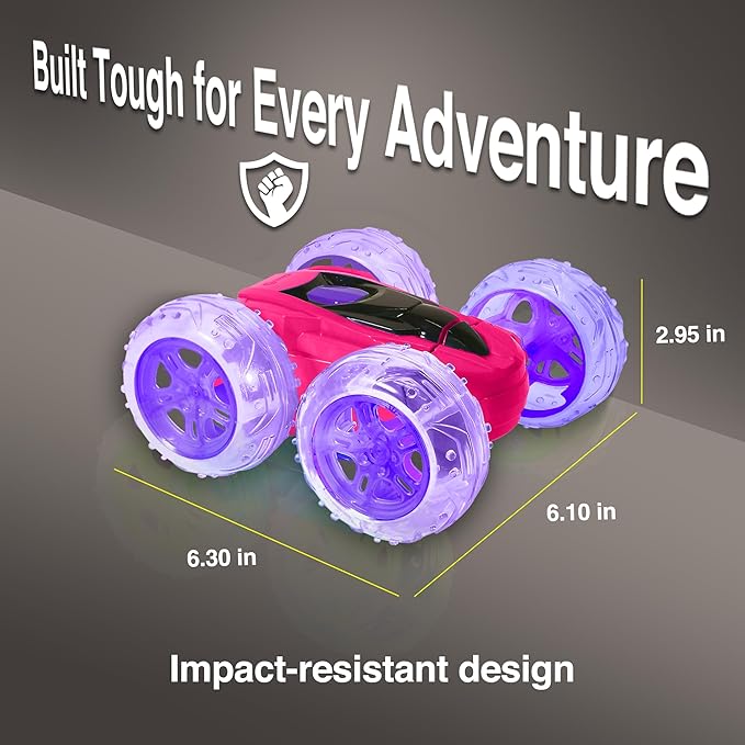 Contixo SC3A Toy Remote Control Car for Kids with Double-Sided 360° Rotating Stunt 4WD Off-Road RC Cars with LED Lights Birthday for Boys and Girls Ages 4 5 6 7 - Pink