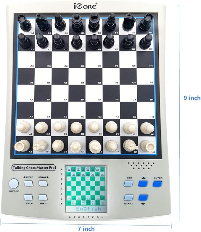 iCore Electronic Chess Set Talking Chess Master Pro 30 Skill Levels and 14 Brain Games 1 or 2-Player Modes for All Ages